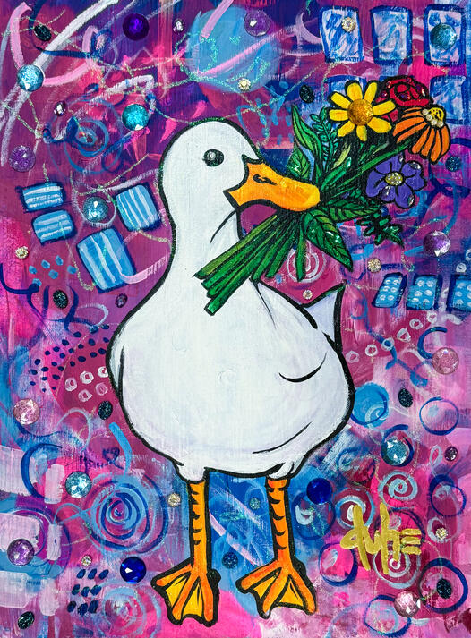 "Quackers" - 18" x 24" Acrylic, Mixed Media on Gallery Wrapped Canvas